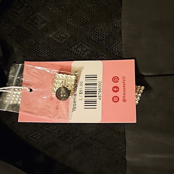 Black Lace and Satin Women's Button-up, Rhinestone buttons, Sz L, NWT - Picture 4 of 5